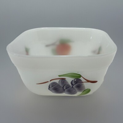 Vintage FIRE-KING  Bowl Fruit Painted 6 oz. Square Anchor Hocking Retired