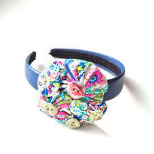 New Beautiful  Unique Women Girls Blue Button Flower Headband Handmade