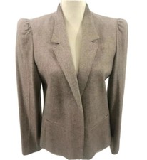Vintage 80s Peabody House Tan Wool Blend Puff Sleeve Open Blazer Sz 13/14 VTG