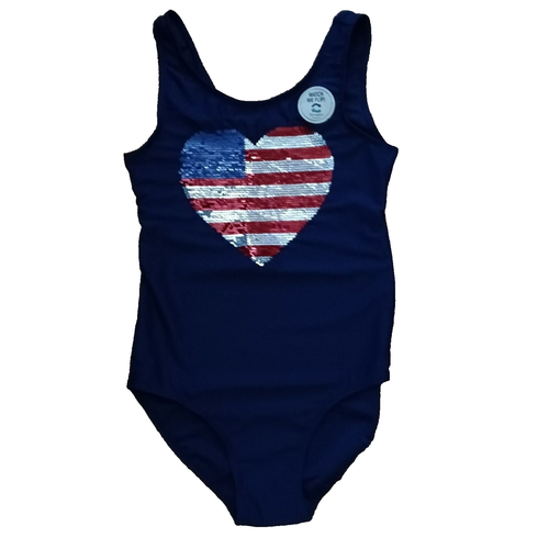 Osh Kosh B'gosh Girls Swimsuit 1 Piec Blue 4th of July Stars Heart Size 14 Girls - Picture 5 of 6