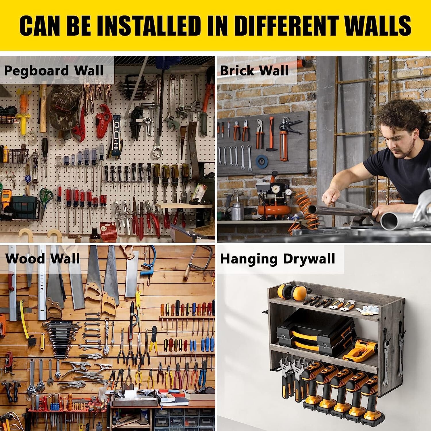 Power Tool Organizer Garage Tool Rack Storage For Drills Wall Mount with 7 Slots