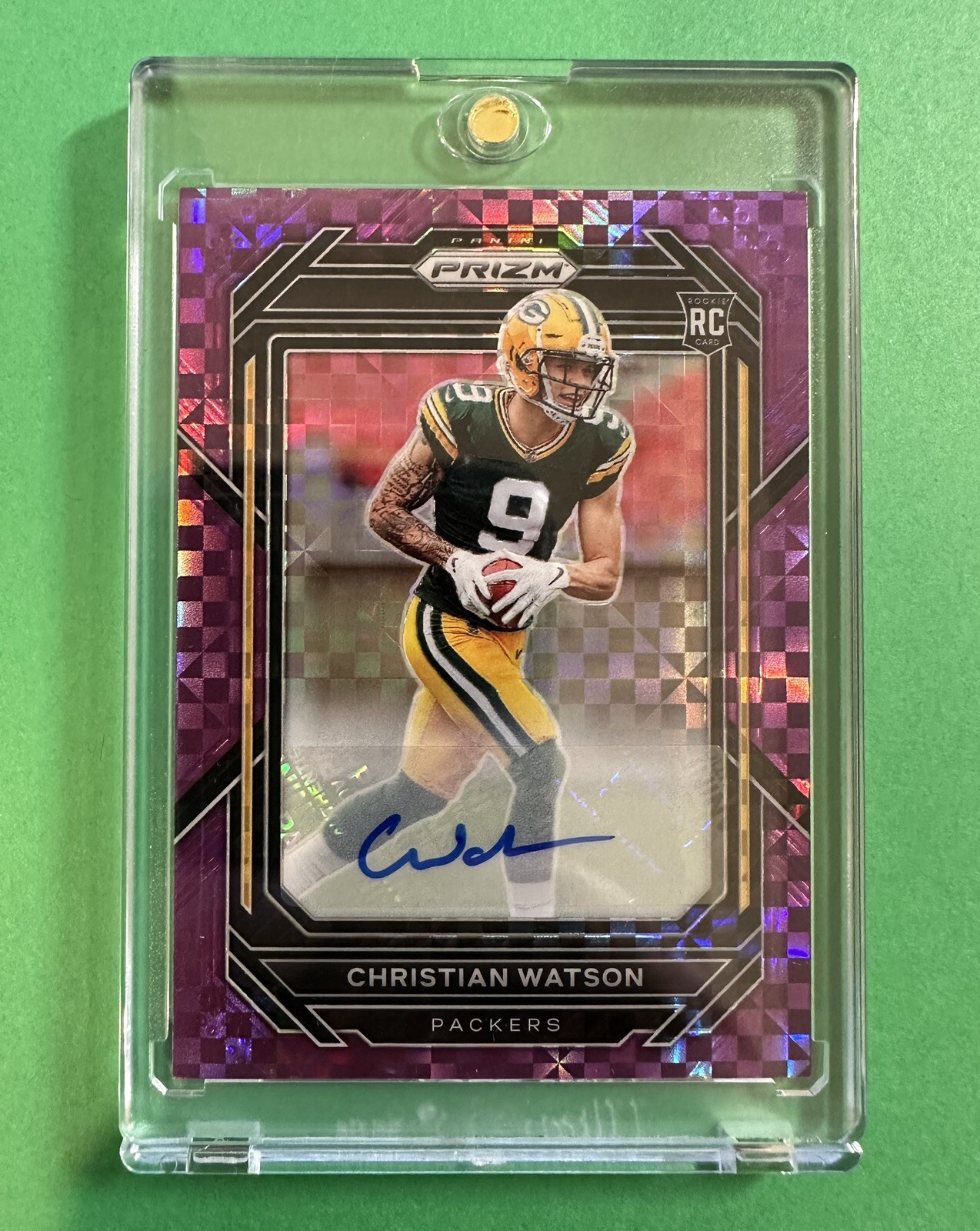 2022 Prizm Football Christian Watson 314 Auto # /49 Rookie Purple Power 🎆