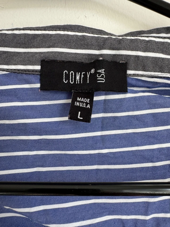 Cómoda Camisa Túnica Mujer EE. UU. Pin Rayas Botón Frontal L Negra Azul Dos Tonos Foto 3 de 4