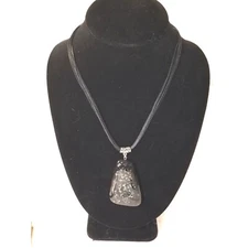 Statement Necklace 6 Black Cords Dichroic Glass Pendant Antiqued Silver Tone