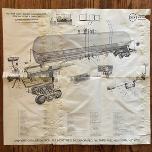 ACF Shippers Car Line Division VINTAGE Railroad Tank Car Spec Poster for NPR Co