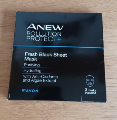 AVON ANEW POLLUTION PROTECT+ Erfrischende schwarze Tuchmaske 3 Stück
