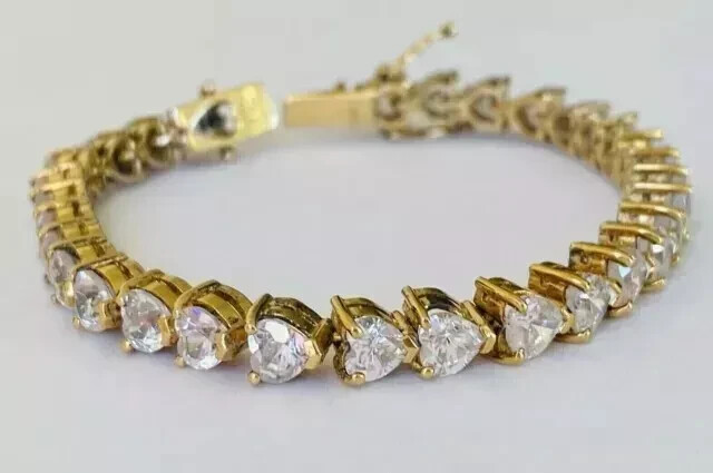 10Ct Heart Cut Lab Created DiamondTennis Bracelet 14K Yellow Gold Plated 7.5