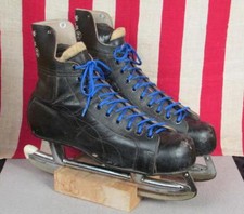 Vintage CCM Bobby Hull Black Leather Ice Hockey Skates Sz 10.5 "The Golden Jet"