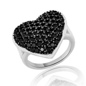 Authentic 2.95ct Simulated Round Black Spinel Heart Ring 14k White Gold Plated Silver