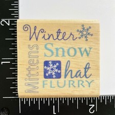 Winter Snow Mittens Hat Flurry Snowflake Wood Mounted Rubber Stamp