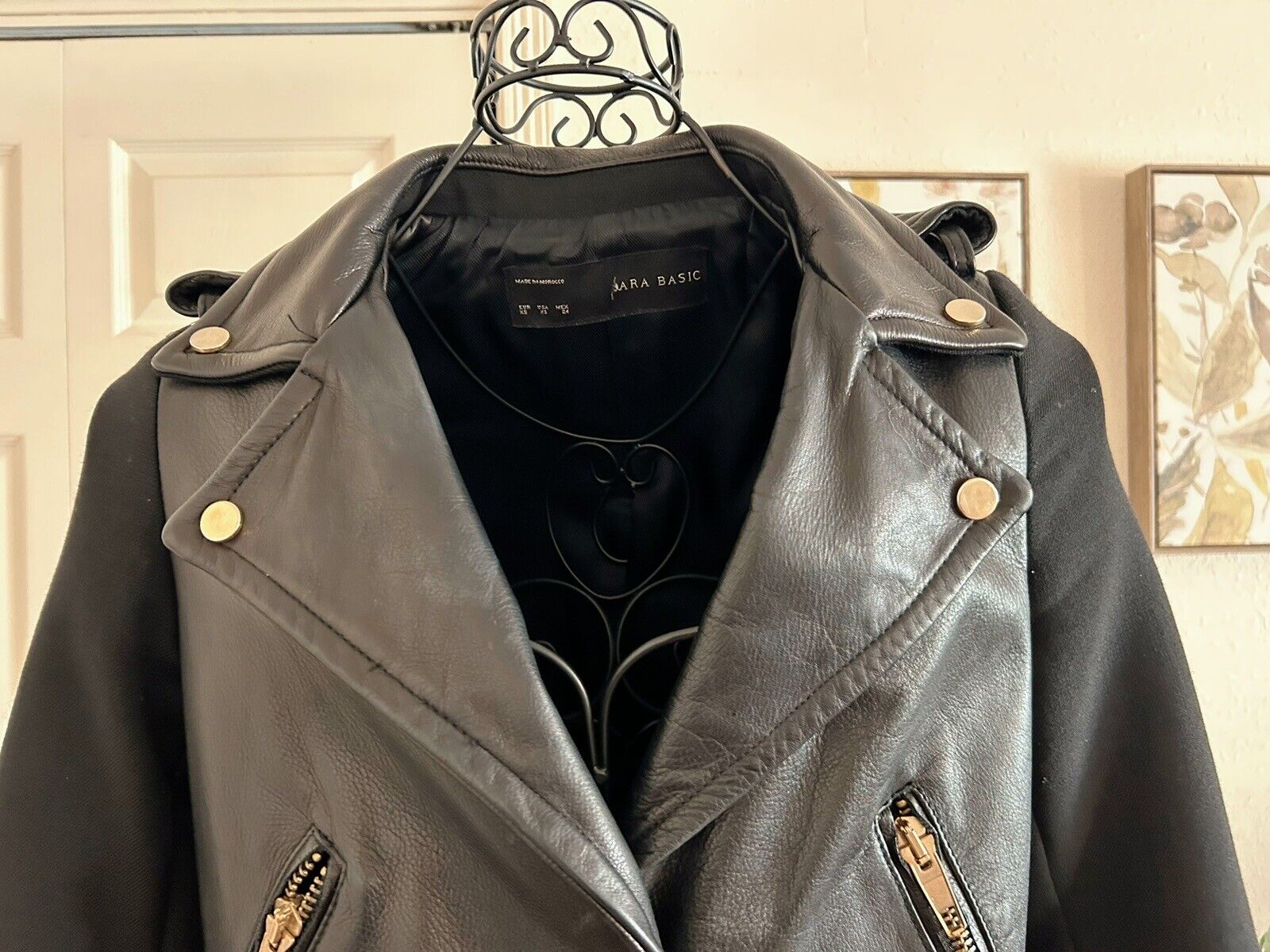 Zara Jacket Women Black Motorcycle Leather Hybrid… - image 2