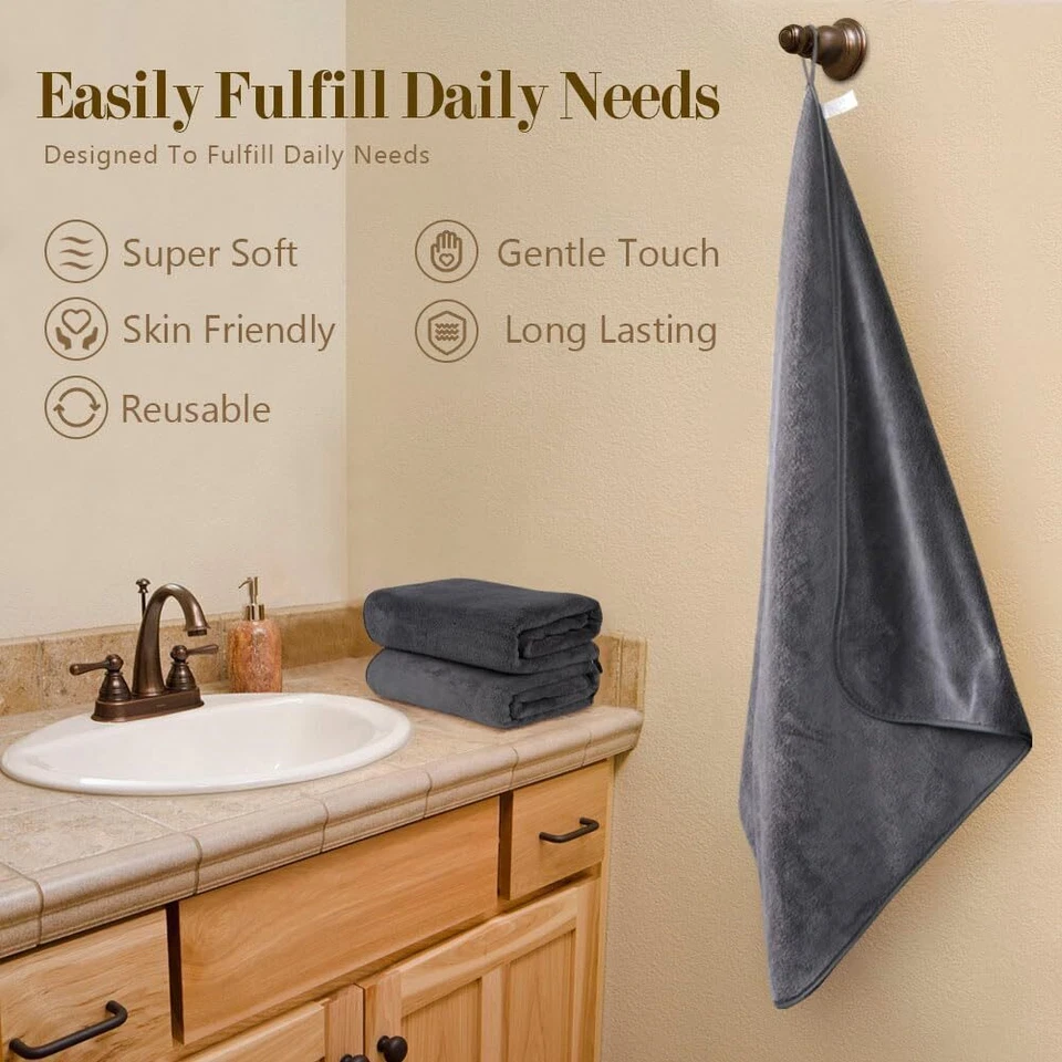 Paquete de 4 sábanas de baño extra grandes toallas suaves mullidas 31,5"x59" toallas de baño de secado rápido Foto 3 de 4