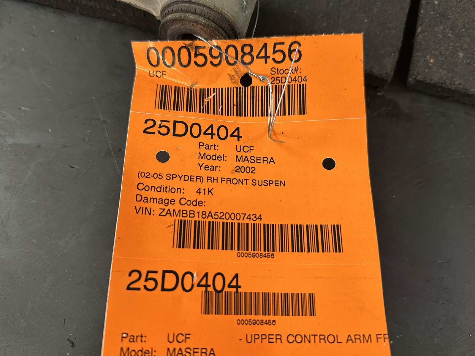 02-05 MASERATI SPYDER FRONT PASSENGER RIGHT RH SUSPENSION UPPER CONTROL ARM
