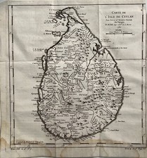 Carte XVIII Siècle De L’Iles De Ceylan Sri Lanka 1750