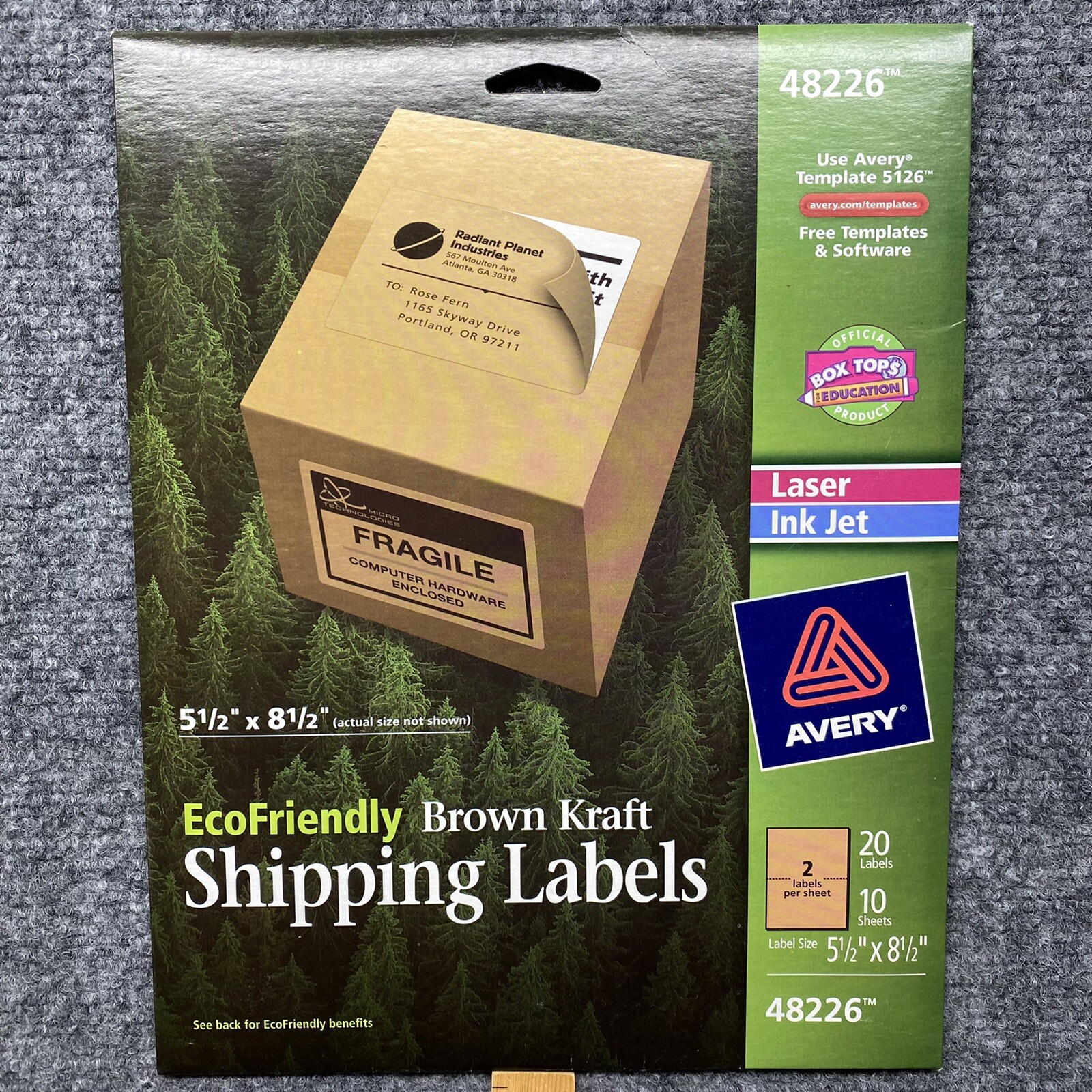 EcoFriendly Avery Brown Kraft Shipping Labels 20 Labels10 Sheets 5 1/2