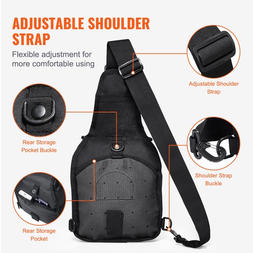 VEVOR Tactical Sling Bag 10L Military Rover Shoulder Sling Backpack Black - Picture 6 of 12