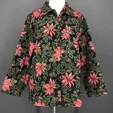 Christmas Jacket L Womens Poinsettia Tapestry Christmas Tudor Court Jacquard New