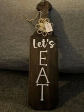 “LET’S EAT” Wood Home Decor Paddle Hanging Wall Decor Dark Stain Finish