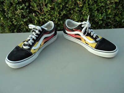Vans Old Skool Flames Mens 6 Women 7.5 Flames Skate boarder Shoes Sneaker Black