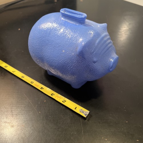 Anchor Hocking Large 7” Textured Glass Coin Pig Piggy Bank - Blue 18