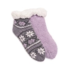 MukLuks Women's Short Cabin Socks-2-Pairs-2900185-Purple Fairisle-OSFM-NWT