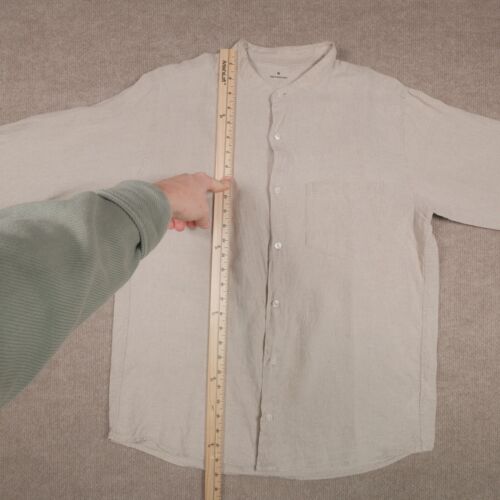 Muji Men's Long Sleeve 100% Linen Medium Tan/Oatmeal Band Collar Button Down - Picture 8 of 19