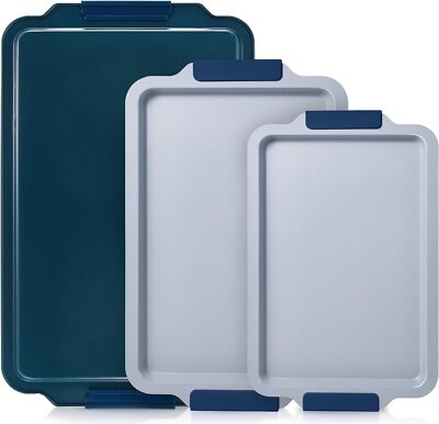 Non Stick Ceramic Baking Sheet Pan Set of 3, Natural Non Toxic Cookie Sheets