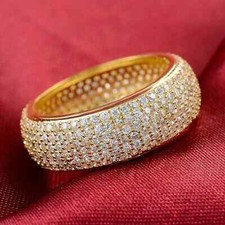 14K Yellow Gold Plated 2CT Round Cut Lab Created Diamond Men's Wedding Band Ring