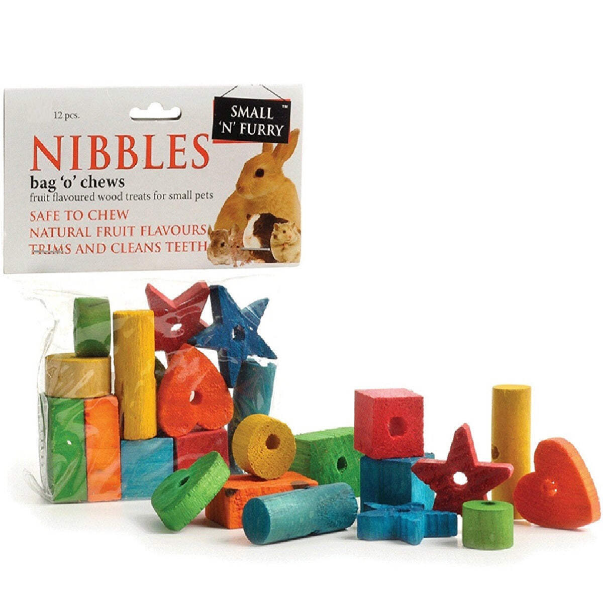 BAG 'O' CHEWS - (12pk) - Sharples Nibble Small Animal Wood Fruit Chews Pet Gnaws