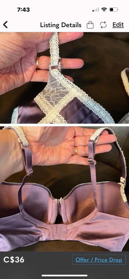 Sujetador push-up acolchado plisado de encaje púrpura/blanco Pleasure State Couture talla 34DD Foto 2 de 3