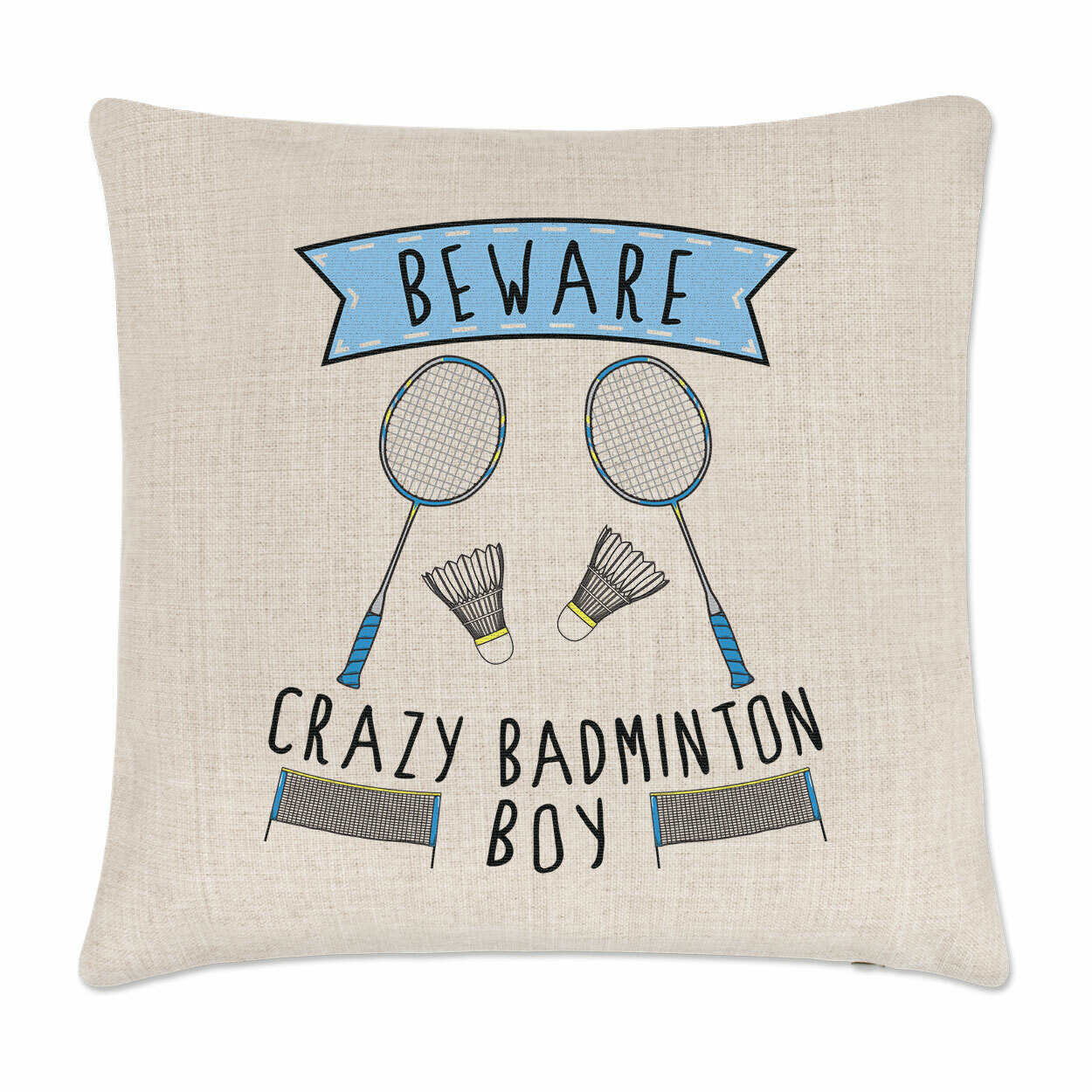 Beware Crazy Badminton Boy Cushion Cover Pillow Sport Son Childrens Kids Best