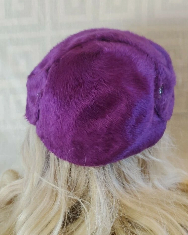 Sombrero estilo julieta melusina vintage años 50/60 púrpura real y cuentas azabache Foto 3 de 4