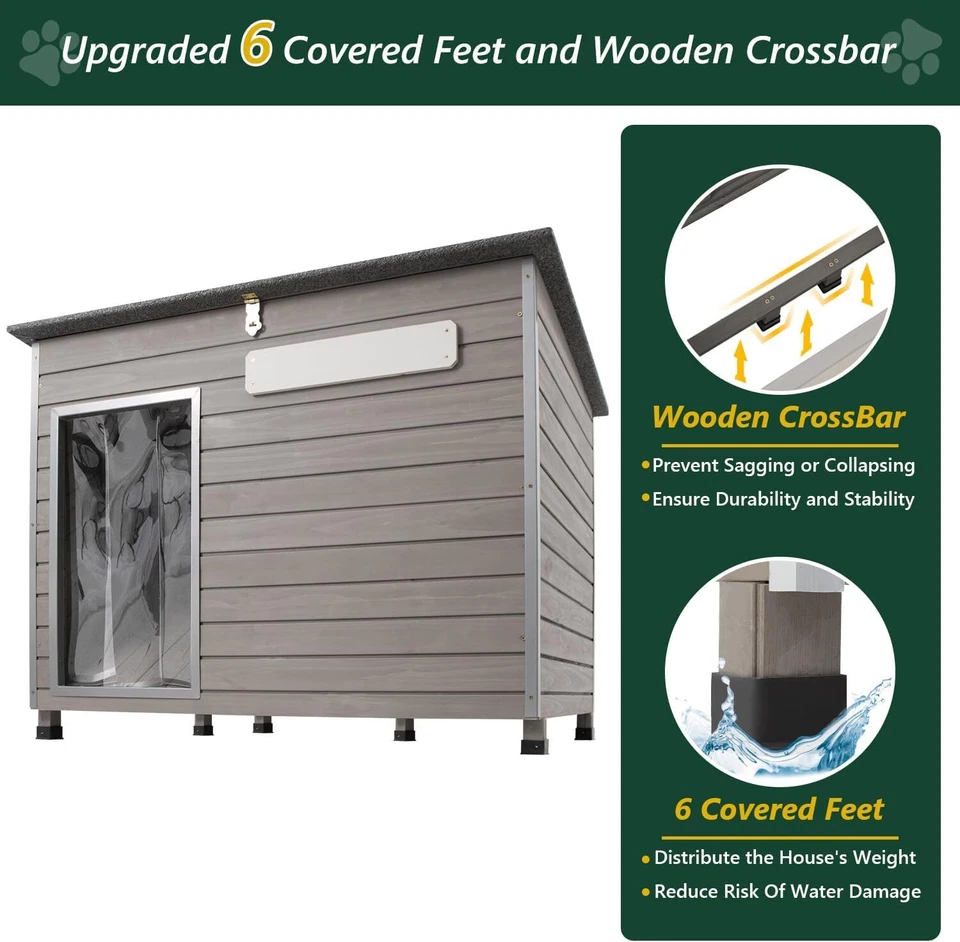 PETSCOSSET Large Wooden Dog House Outdoor Elevated Dog Kennel for Large Dogs - Image 3 of 4