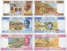 Chad - Central African States set 3 pcs 500+1000+2000 francs Pick 606C-608C UNC