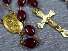 Vintage Rosary St Therese Of Lisieux Red Beads Christian Religious A75