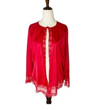 VINTAGE Henson Kickernick Pajama Top Size Large 12 14 Red Coquette Retro Boudoir