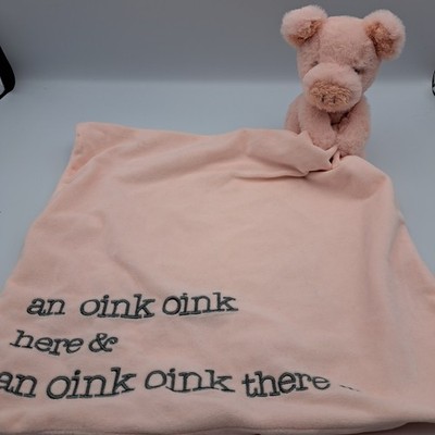 Mud Pie Pig Pink Animal Lovey Plush Security Blanket Oink Oink Embroidered READ