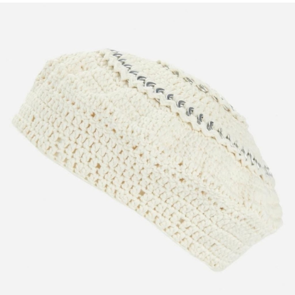 GANNI Ring-embellished crocheted cotton Beret One size Nwt  display picture 1