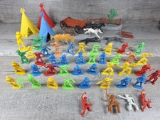 Vintage Western Cowboys Indians Plastic Lot 55 Pcs Horses Wagon TEEPEE b207