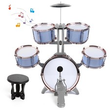Kids Jazz Drum Set with 5 Drums and Stool - Educational Musical Gift for