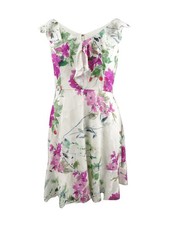 DKNY Women's Floral-Print Ruffled Fit & Flare Dress (12, Watermelon Multi)