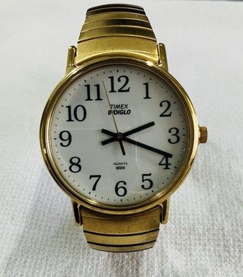 Vtg. (2000) Timex Indiglo Quartz Unisex Watch Gold-Tone Bracelet White Dial