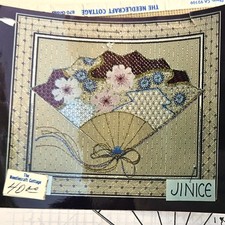 JINICE NEEDLEPOINT CANVAS. SG: CHERRY BLOSSOM ON SANDSTONE FAN DRAWN DESIGN BM