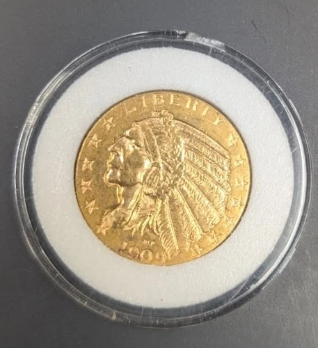1909 Indian Head $5 Gold Coin US Half Eagle