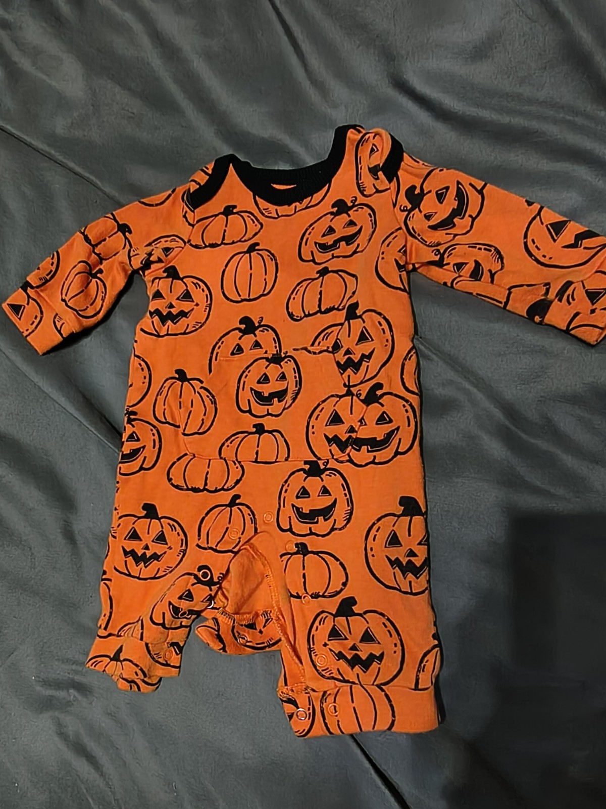 Wonder Nation Pumpkin Halloween Long Sleeve Snap Romper One-Piece 0-3 Months