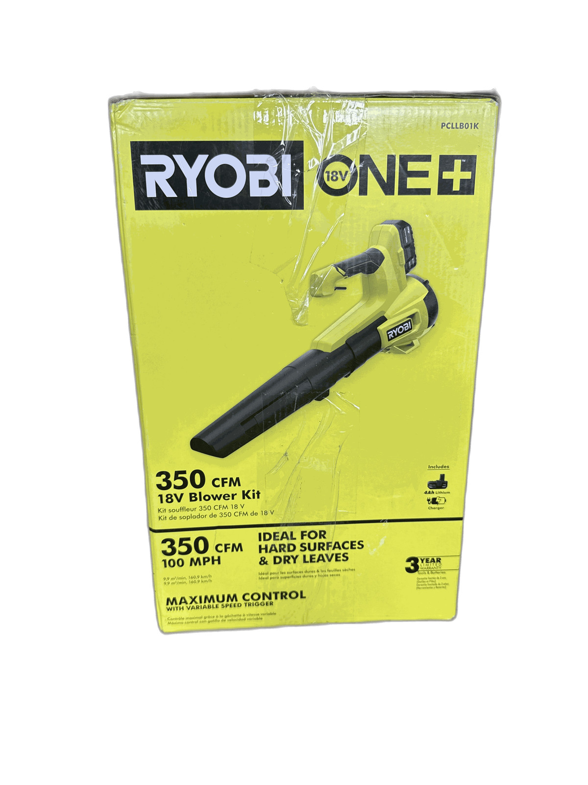 RYOBI ONE+ 18V 100 MPH Cordless Jet Fan Leaf Blower w/ 4.0 Ah Battery & Charger