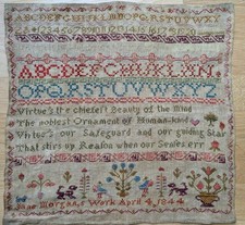 1844 Wczesny wiktoriański sampler haftu dziecięcego, ok. 41cm kwadrat