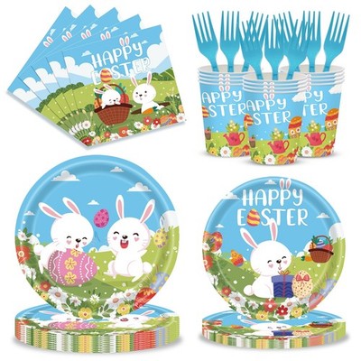 120pcs Easter Plates and Napkins Tableware Set, Happy Easter Disposable Plate...