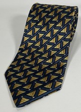 Fummagalli's Uomo Tie 100% Silk Made in USA Blue/Gold Embossed Geometric 57x3.75
