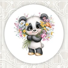 Panda With Flowers Stickers Round Matte Labels Seals Panda With Flowers Stickers Round Matte Labels Seals